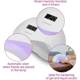 Medisana Lámpara de Uñas ND 880 LED y UV con Pantalla, Temporizador y Sensor de Encendido/Apagado Automático - Blanca