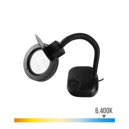 Edm Flexo con lupa de sobremesa negro 12W, lente de 80mm, luz fría 6400K, Ø14x35cm