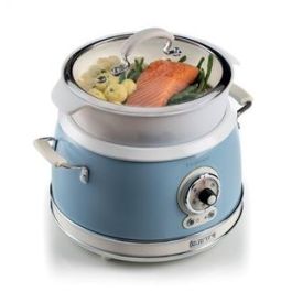 Ariete 2904/05 Olla Arrocera Multifunción 10 Tazas, Cocción Lenta, Mantener Caliente 24h, Vapor, Risotto, Tapa Vidrio, Azul Vintage