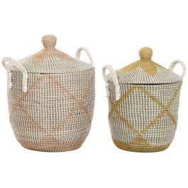 DKD Home Decor Cesta Boho de Seagrass y Algodón Hecha a Mano Coral Amarillo 41x57x41 cm Set de 2 Precio: 115.90000004. SKU: B1KDQKHGNR