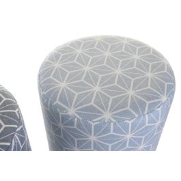 DKD Home Decor Reposapiés Mediterraneo Azul Celeste Poliester Pino Geométrico 31 x 31 x 33 cm (2 Unidades)