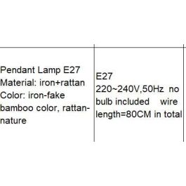 DKD Home Decor Lámpara de Techo Urban Ratán y Metal Marrón Claro Blanco 30x30x30 cm compatible E27 50W