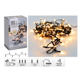 Navidad Guirnalda Multifunción 80 Luces LED Blanco Cálido 9m Exterior IP44 Cable Verde 220V