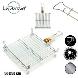 La Dehesa Parrilla Doble Zincada 50x50 cm Metal Acero Zincado Plateado 4 Patas Asa Cierre