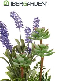 Ibergarden Planta Artificial Lavanda en Maceta de Cemento Gris Verde Morado Medidas 23x31x16 cm