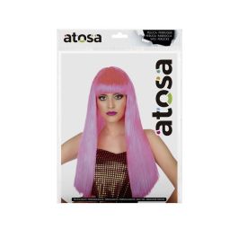 Peluca Larga Lisa Rosa Con Flequillo 60 cm 120 gr