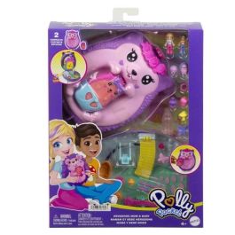 Mattel Jbj91 Polly Pocket Cofre Bolso Mamá Erizo y Bebé - Juego Jardín y Guardería 2 en 1 con Bebé que Moja Pañal y 16 Accesorios