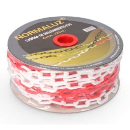 Normaluz Cadena plástica eslabonada rojo y blanco, 6mm x 25m