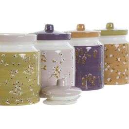 DKD Home Decor Bote Shabby Spices 2023 Verde Mostaza Lila Rosa 12x12x16 cm (4 Unidades)