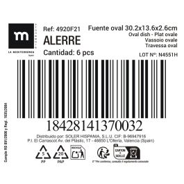 La Mediterranea Fuente Oval Alerre, Para Servir, 30.2 cm x 13.6 cm x 2.6 cm, Color Md (24 Unidades)