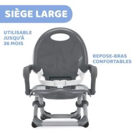 Chicco Elevador de mesa Pocket Snack gris oscuro, Bandeja ajustable, 3 alturas, arnés 3 puntos, Ligero y Compacto (6-36 meses)