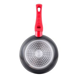 San Ignacio Sartén de Aluminio Forjado Inducción Ø18 cm, Antiadherente Marmolado, Mango Rojo Tacto Suave, Negro