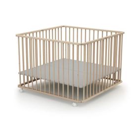 Webaby AT43294452709445 Parque Plegable Cuadrado CALI 100x100 cm con 4 Ruedas de Haya Cruda para Bebés hasta 24 Meses