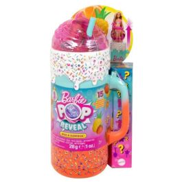 Barbie HRK57 Caja sorpresa Pop Reveal con 15 sorpresas, muñeca con cambio de color, mascota perfumada y accesorios
