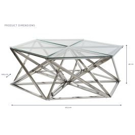 DKD Home Decor Mesa Centro Moderno Plateado Acero y Cristal Set de 6 Piezas 120.5 x 46 x 137.5 cm