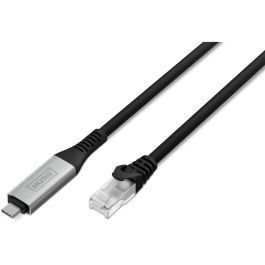 Digitus Cable Ethernet S/FTP Cat6a USB-C 3.2 Gen1 a RJ45, 2m, Negro, 1 Gbit/s, Libre de Halógenos