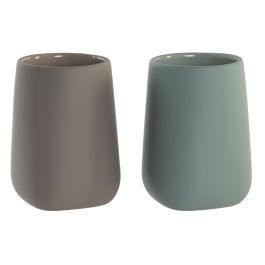 DKD Home Decor Vaso Decorativo Urban de Dolomite, Set de 2 Unidades en Tonos Beige y Verde Menta (8cm Ancho x 11cm Alto x 8cm Profundo)