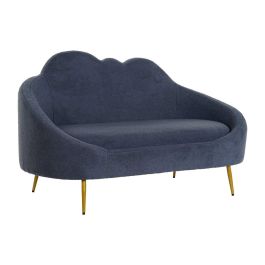DKD Home Decor Sofá Scandi Azul y Dorado, Poliéster y Metal, Desmontable, 155x75x92 cm