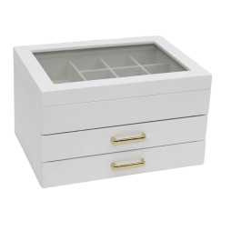 DKD Home Decor Joyero Tradicional Blanco Madera y Cristal 17 x 13 x 23 cm