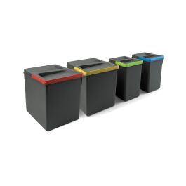 Emuca Kit de contenedores de reciclaje para cajón de cocina con base Recycle altura 266mm, 2x15litros, 2x7litros, módulo 800mm, Plástico gris antracita