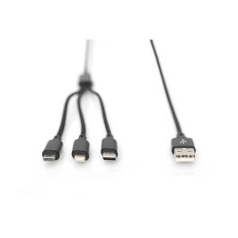 Digitus LAK 3in1 Cable de carga USB-A a USB-C, Lightning, MicroUSB, 1m, Negro, 10W