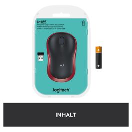 Logitech M185 Ratón Inalámbrico Óptico Rojo para Ordenadores Windows y Mac, Plug and Play, Larga Duración Pila