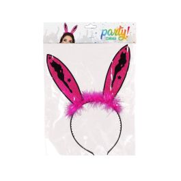 Diadema Orejas Conejo Rosa Intenso con Plumas para Disfraces y Fiestas Temáticas