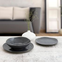Bidasoa Plato Hondo Cerámico Cosmos 22 cm Gris Mate Apilable 12 Unidades Apto para Lavavajillas y Microondas Fabricado en Europa