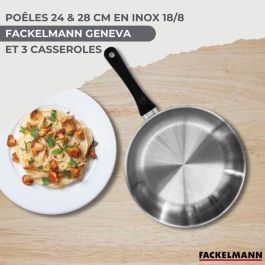 Fackelmann AABBF66246 Batería de Cocina Ginebra de Acero Inoxidable - Inducción - 2 Sartenes 24/28 cm, 3 Cacerolas, 6 Utensilios