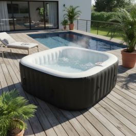 Sunspa Spa Hinchable Cuadrado para 6 Personas, 1.85 x 0.65 m, 130 Microjets, Motor Integrado, 800 Litros