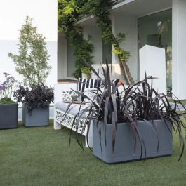 Deroma Maceta Cubo 9HN1ZSZ217 Autorriego con Ruedas Gris Ceniza 38 cm