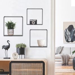 Home Deco Factory Juego 3 Estantes Metal Cuadrado Black Forest Pared Grande 30x10 Mediano 25x10 Pequeño 20x10