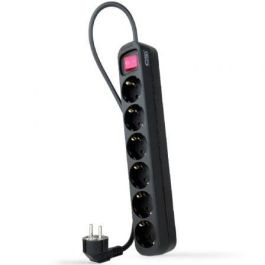 Nanocable 10.37.0006-BK Regleta de Enchufes con Interruptor, 6 Tomas de Corriente con Toma de Tierra, Cable 1.4m, Protección Infantil, 3.680W, Negra