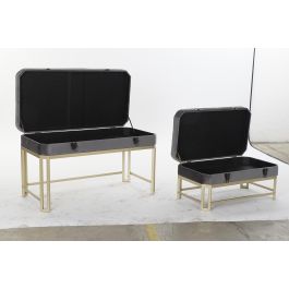 DKD Home Decor Descalzadora Glam de Terciopelo y Metal, Set de 2 unidades, Colores Gris y Dorado, Dimensiones 40x47x80 cm, Altura Asiento 47 cm