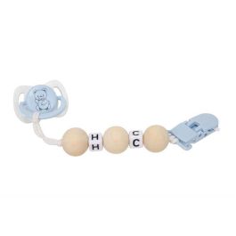 Muñecas Arias Set Chupete Azul/Blanco con Cadena de Bolas de Madera y Pinza Blanca