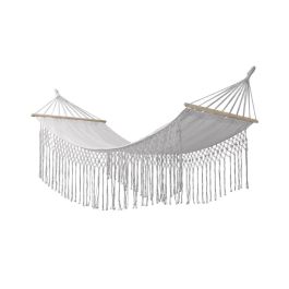 DKD Home Decor Hamaca Terraza Jardín Beige 100x200 cm con Flecos, Algodón Poliéster Pino, Carga 100kg