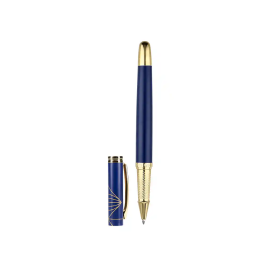Belius Soiree Boligrafo y Estuche Color Azul Marino y Dorado Tinta Azul Punta 0,8 mm en Caja de Diseño Art Deco Elegante