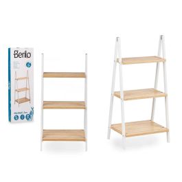 Berilo Estantería Escalera de Bambú y Pino con 3 Estantes, Blanca y Natural, 40.3 x 81.5 x 30 cm