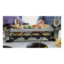 UNOLD Tischgrill Raclette Delice Basic 48760, para 8 personas, 2 placas antiadherentes desmontables, potencia 1200W, termostato ajustable, color negro y acero inoxidable