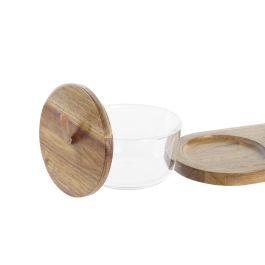 DKD Home Decor Bol de Cristal y Acacia Marron Transparente 10.5 x 7 x 31 cm Set de 4 Piezas Capacidad 240ml