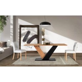 Giner y Colomer Mesa de Comedor Rectangular en Madera de Acacia Natural con Acabado Negro