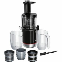 Bosch MESM731M Extractor de jugos de extracción lenta 150W, 55 rpm, filtro de sorbete, libro de recetas, Negro/Acero inoxidable