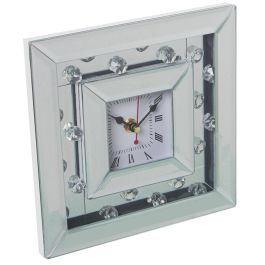 Reloj de Mesa Alexandra House Living Plateado Madera Cristal 20 x 20 x 5 cm