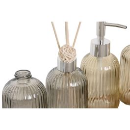 DKD Home Decor Set de 3 Dispensadores de Baño Naranja Ámbar Cristal y Bambú 350ml 16 x 8.2 x 1 cm