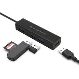 Conceptronic HUBBIES07B Hub USB Tipo C con 4 Puertos USB 3.0 de Aluminio Negro