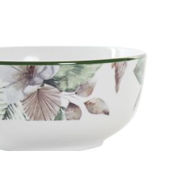 DKD Home Decor Bol Tropical Verde Marron Porcelana 13.5x6.5x13.5cm Apto Microondas y Lavavajillas (12 Unidades)
