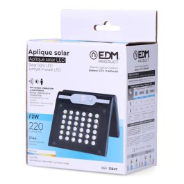 Edm Aplique Solar con Sensor Negro 2W 220 Lm 6500K IP44