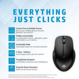 HP 430 Ratón Inalámbrico Multi-Dispositivo Ergonómico con Botones Programables Sensor Multi-Superficie Batería 24 Meses