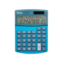 Liderpapel XF28 Calculadora Sobremesa 12 Dígitos Doble Línea, Coste, Venta, Margen, Tasas, Solar y Pilas, Azul 155x115x25 mm