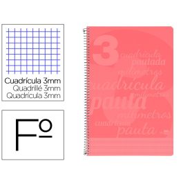 Cuaderno Espiral Liderpapel Folio Pautaguia Tapa Plastico 80H 75 gr Cuadro Pautado 3 mm Con Margen Color Rojo